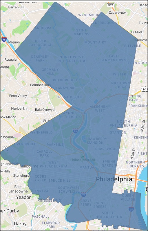 Map highlighting the jurisdictional boundaries of Pennsylvania's 3rd district