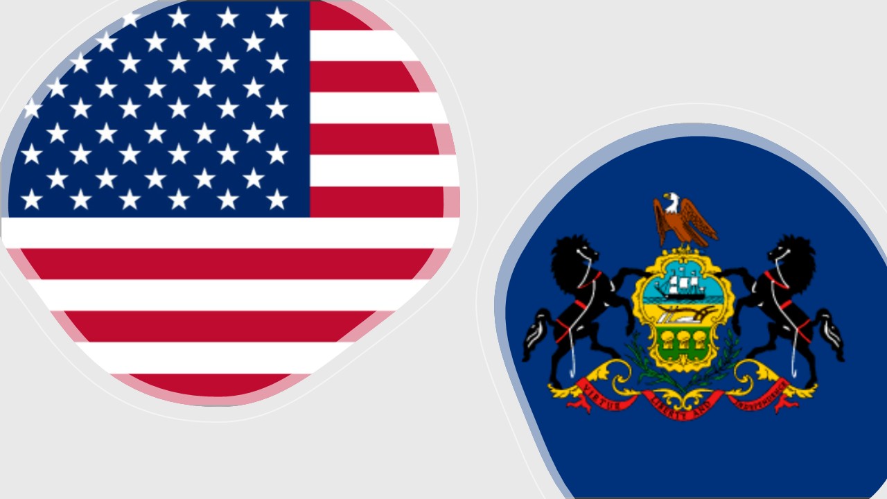 The United States national flag and the Commonwealth of Pennsylvania state flag